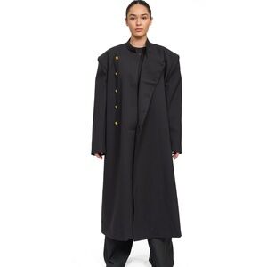 NON-GENDERED - BOYFRIEND ÁO DÀI TRENCH COAT - BLACK DOUBLE FACED COTTON WOOL